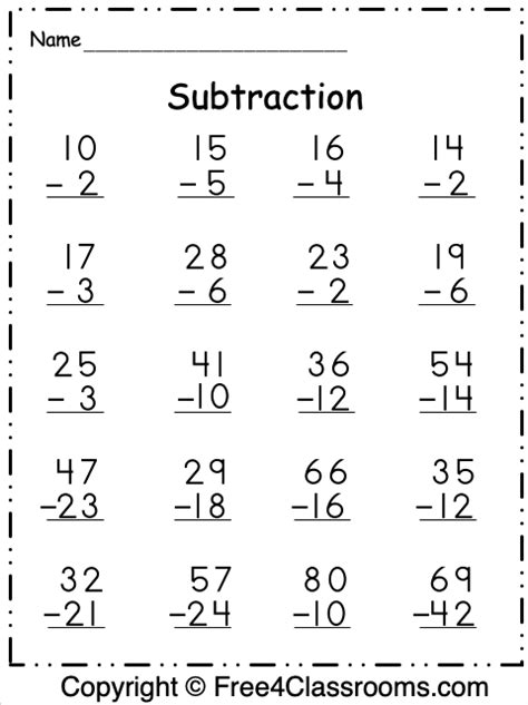 Free Printable Subtraction Worksheets for Kids.